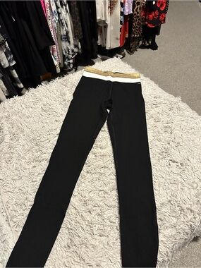 PINK Victoria's Secret Black Leggings with Gold & White Waistband